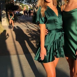 Emerald Green Silk Mini Dress Princess Polly